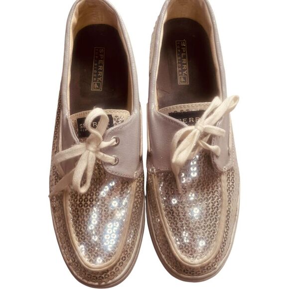 Sperry | Bahama Pewter Sequin Boat Shoes Sparkle Top-Siders | Size 10 | GUC - Picture 8 of 11